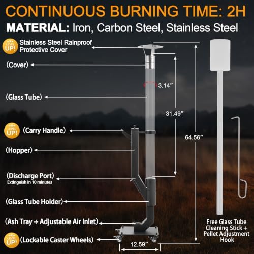 64 Inch Wood Pellet Patio Heater with Stainless Steel Rain Cap - Image 3