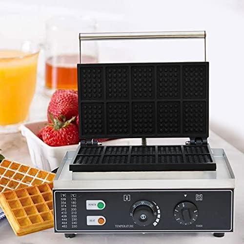10-Slice Commercial Waffle Maker, 1500W Electric Waffle Machine, Stainless Steel Waffle Iron Baker with Non-Stick Coating, 122-572℉ Temperature Adjustable - Image 5