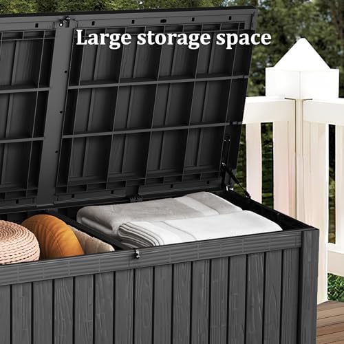 Outdoor Storage Box, 180 Gallon Waterproof Deck Box, Piston-Lift Tall Standing Cabinet for Oversized Cushions, Lockable Deep Tool Organizer Storage Bench, Large Lawn, Black - Image 6