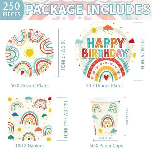 250 Pcs Retro Rainbow Birthday Party Decorations for Boys Girls Serves 50 - Image 4