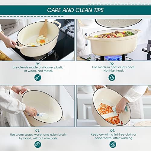 vancasso 9.3 Qt Oval Enameled Cast Iron Dutch Oven with Lid, Cream - Image 6