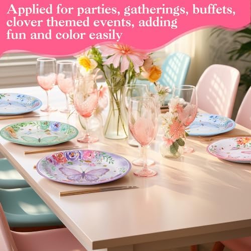 80 Pieces Butterfly Birthday Party Plates, 7 Inch Butterfly Paper Plates Spring Floral Disposable Dinnerware Decoration for Baby Shower Bridal Wedding Party Supplies - Image 5