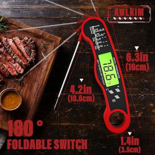AWLKIM 2 Pack Meat Thermometer Digital, Instant Read Food Thermometer, Red - Image 3