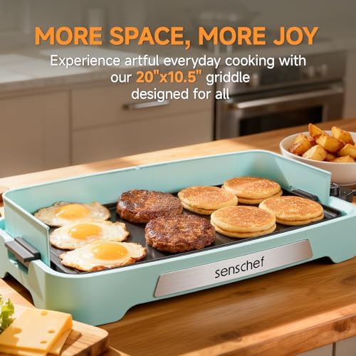 Cleansnap Everyday Electric Griddle,The Ultimate Gift for Family Feasts - 20” Nonstick Grill with Foldable Anti-Mess Shield, Rapid 1700W Heat & PPG Ceramic Coating, Dishwasher Safe, Saga Blue - Image 2