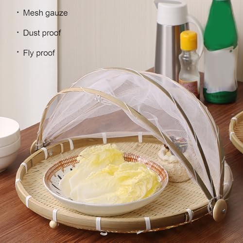 Round Basket Hand Woven Food Serving Basket with Mesh Gauze Cover for Picnics Camping and Home Kitchen Storage 2PCS Set 36x20cm 30x18cm - Image 3