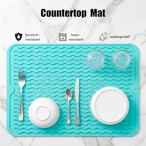 MicoYang Silicone Dish Drying Mat — Quick-Dry Ridges Counter & Sink Pad, Heat-Resistant Trivet to 450°F, Non-Slip & Dishwasher Safe, Roll-Up Storage, 18 Colors & 9 Sizes (Mint, 16"×12") - Image 3