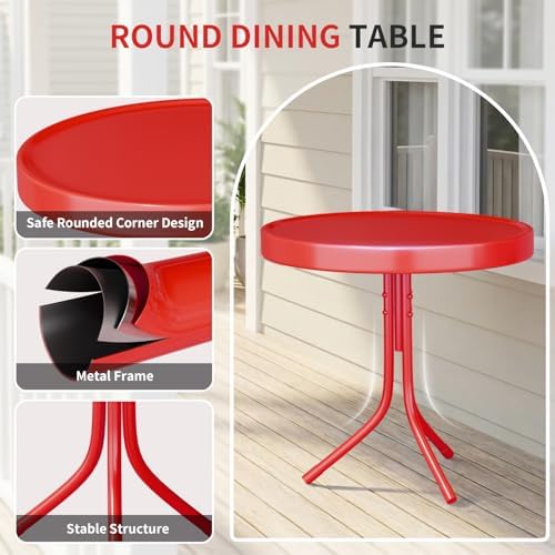Outdoor 3-Piece Metal Bistro Set, Patio Conversation Set of 2,Red - Image 6