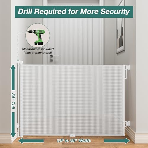 Retractable Baby Gate for Stairs, Dog Gate Indoor 55" Wide × 34" Tall White - Image 2