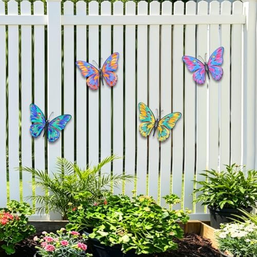 Daogtc Metal Butterfly Wall Decor - 9.6" Outdoor Fence Wall Art Decor, Hanging Decoration for Garden Yard Living Room Bedroom Patio Balcony(4 Pack) (Butterfly-G) - Image 6