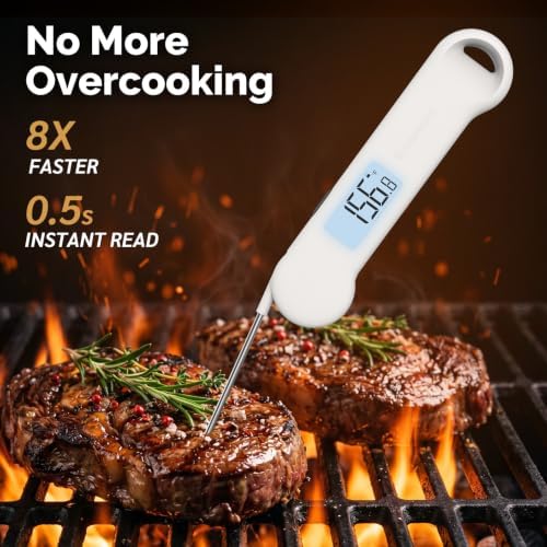 0.5 Sec Instant Read Meat Thermometer Digital for Outdoor Fryer, White - Image 2