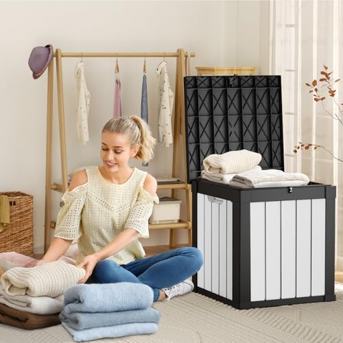 PatioZen 53 Gallon Package Delivery Boxes for Outside, Lokable Secure Resin Package Delivery Box with Lid, Weatherproof and Anti-Theft Storage for Outdoor Front Door,Curbside, House (Black&White) - Image 2