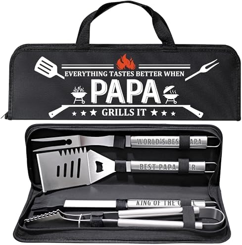 Papa Gifts from Grandkids, Gifts for Papa Christmas, Grilling Accessories, Heavy Duty Stainless Steel Grill Set BBQ Grill Tools for Outdoor Grill with Aluminum Case, Camping Grill Utensils Set by Unknown