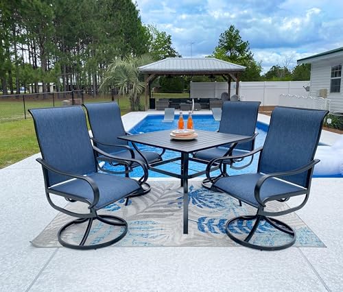 Sophia & William Patio Dining Set for 4, Square Table & Blue Swivel Chairs by SophiaWilliam