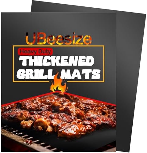 UBeesize 2 Pack 0.4mm Extra Thick 600 Degree Non Stick BBQ Grill Mat by UBeesize