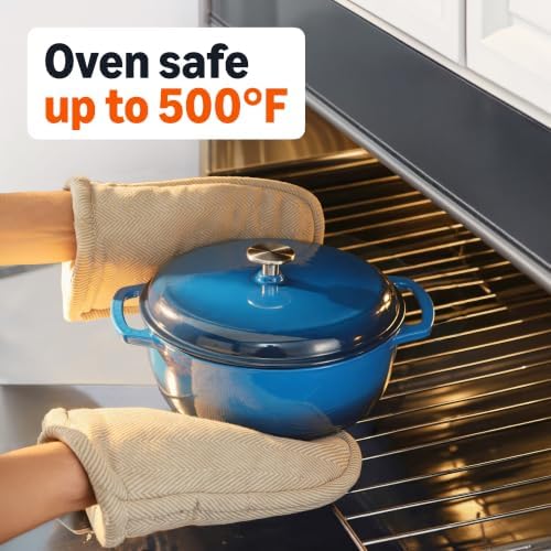 Amazon Basics Enameled Cast Iron Dutch Oven Pot With Lid, 4.3-Quart, Round, Dual Handles, Heavy-Duty, Oven Safe for Stews, Roasting & Baking, Blue - Image 4