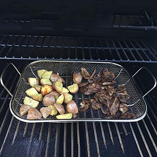 WUWEOT Grill Basket, Vegetable Barbecue Basket, 15" x 11" Stainless Steel Square Wire Mesh Grilling Basket Roasting Pan with Two Handles for Vegetables, Chicken, Meats and Fish - Image 7