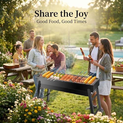 Portable Charcoal Grill, Portable Tabletop BBQ for Outdoor Cooking | Compact Folding Grill for Camping, Hiking, Picnics & Travel | 24”x13”x9” Lightweight Smoky Flavor Grill - Image 5