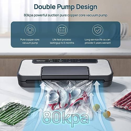 Vakumar Vacuum Sealer Machine, 80Kpa Food Vacuum Sealer Machine with Double Pump, Dry,/Moist, Pulse Mode, Handle Locked Design, LED Indicator Light & Cutter,12MM Widened Heating Strip - Image 4