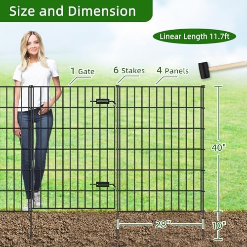 Metal Garden Fence with Gate 40 in x 11.7 ft, Dog Fence Outdoor for Yard - Image 3