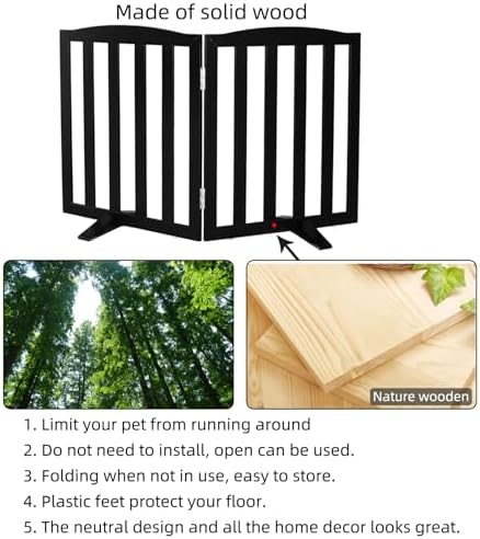 Freestanding Dog Gate Indoor,Doggie Gate Foldable Pet Gates for Doorways,Stairs or Hallways, Wooden Black Pet Gate for the House, Pet Fence with Support Feet Included,24 "Height-2 Panels - Image 6