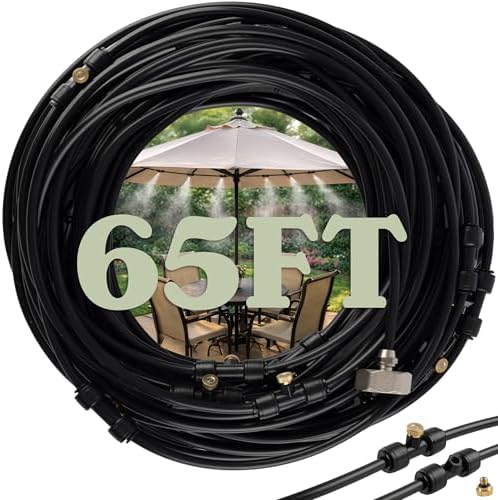 Water Mister Outdoor Patio Cooling System with 65ft Tubing, 20 Mist Nozzles, and 3/4” Standard Connector - DIY Plant Mister for Canopy, Garden, Greenhouse, Trampoline or Deck Umbrella by Pure Garden by PureGarden