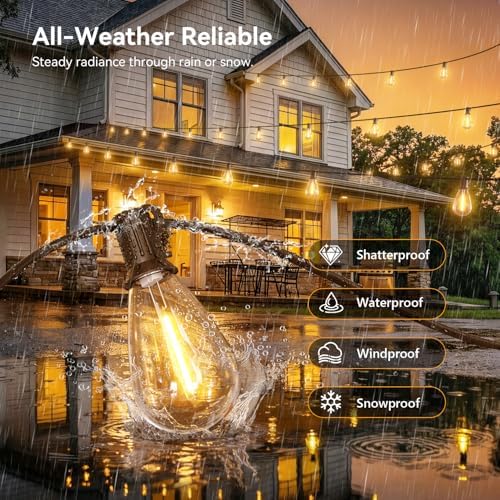 200FT Outdoor String Lights with Remote, Waterproof Patio Lights with 72+2 Shatterproof LED Bulbs,Dimmable Hanging Decor for Backyard Garden Porch Bistro, Timer & 3 Modes,2700K Warm White - Image 3