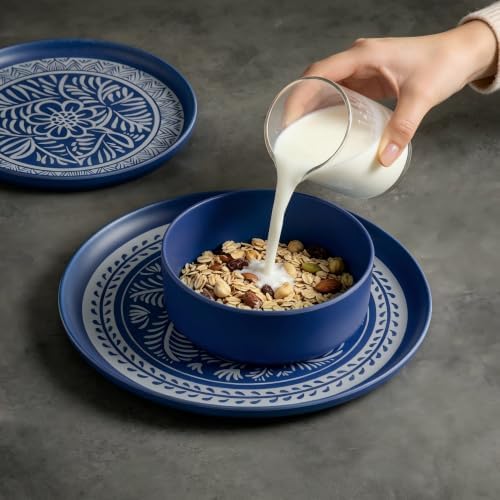 MissYip Melamine Dinnerware Set, 12 Piece for 4, Thicker Sturdy Indoor and Outdoor Use Tableware, Durable Plastic Plates and Bowls set, BPA Free, Dishwasher Top Safe, Not Microwave, Not Oven(Blue) - Image 5
