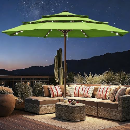 EliteShade USA 10-Year-Non-Fading 10ft 3-Tier Market Patio Umbrella, Commercial Table Umbrella with 80 Solar LED Lights, Crank Open, Windproof & UPF 50+ UV Protection for Garden, Deck, Pool, Backyard, No Tilt, Macaw Green - Image 3