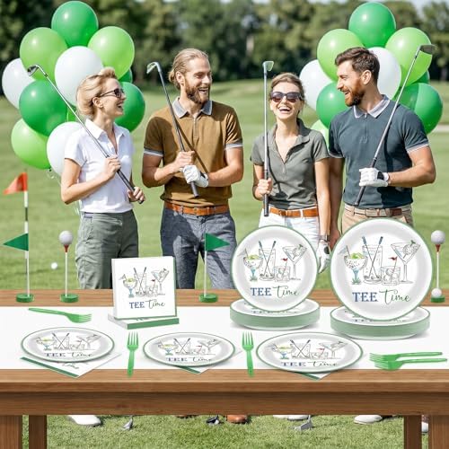 96PCS Golf Birthday Plates and Napkins Tee Time Party Supplies for Baby Shower Sports Theme Disposable Dessert Paper Plate Green Martini Golf Theme Party Fans Events Tournament Celebration Decorations - Image 5