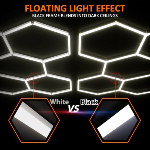 Black Hexagon Garage Lights 11 Hex, 6500K 38640 LM Super Bright Honeycomb LED Garage Ceiling Lights, Premium Car Detailing Lighting for Garage, Workshop, Gym, Barber Shop, Basement - Image 2