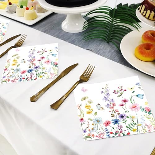 100Pcs Wildflower Party Supplies Spring Floral Wedding Birthday Decoration Include Wildflower Plates Napkins and Cups for Spring Summer Picnic Wedding Baby Shower Tea Party Decor,Serve 25 (Purple) - Image 7