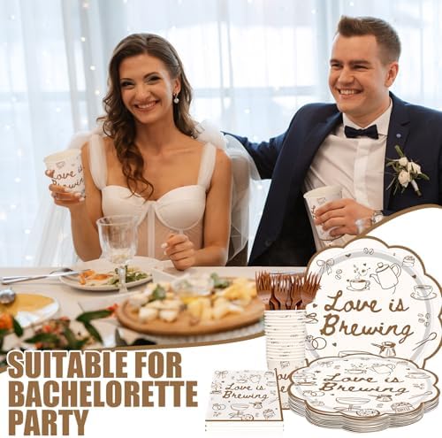 Zubebe 175 Pcs Love Is Brewing Bridal Shower Decorations Plates Napkins Cup - Image 4