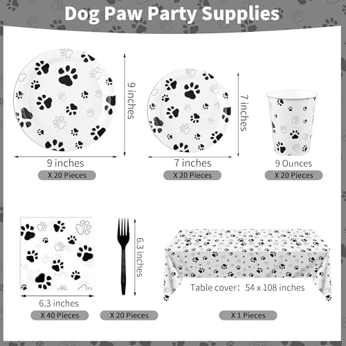 Kochorie 121 Pieces Black Dog Paw Print Party Supplies Tableware Set - Image 2