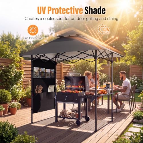 ABCCANOPY 8x5 Pop Up BBQ Grill Gazebo with Lights & Sidewall, Dark Gray - Image 4