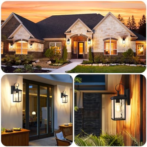 BesLowe 2-Pack Outdoor Wall Light Fixtures with Water Ripple Glass, Black - Image 7