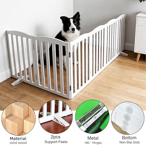 Freestanding Dog Gate Indoor,Doggie Gate Foldable Dog Gates for Doorways,Stairs or Hallways, Wooden White Pet Gate for The House, Pet Fence with Support Feet Included,32 "Height-6 Panels - Image 5