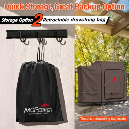 Foldable Grill Cover for Traeger 20 Series Wood Pellet, Waterproof 600D Heavy Duty Wood Pellet Smoker Cover, Fade＆Tear Resistant Pellet Grill Cover for Recteq 340 Grills Junior,Coffee - Image 3