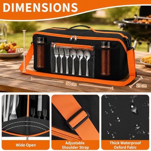 Grill Tool Storage Bag, 22” BBQ Tool Storage Bag, Grill Utensil Storage Caddy with Dual Inner Compartments, Wide-Open Outdoor Grill Accessories Bag for Camping Picnic Trip - Image 3