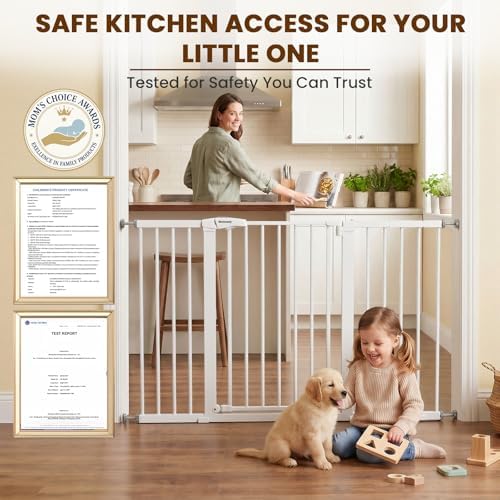Mumeasy 36" Extra Tall Baby Gate for Doorways, 29.7"-57" Extra Wide Dog Gate for Stairs, Pressure Mounted Auto Close Pet Safety Gate with Easy Walk Thru Door, Large Indoor Child Gate for House, White - Image 6