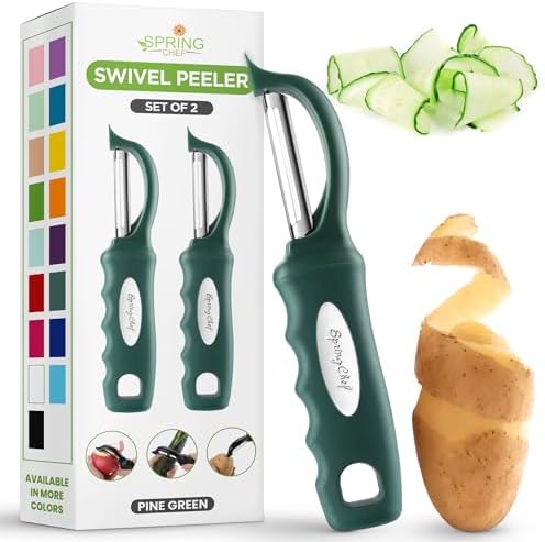 Spring Chef Swivel Potato Peeler w/Soft Grip Handle, Set of 2, Pine Green by SpringChef