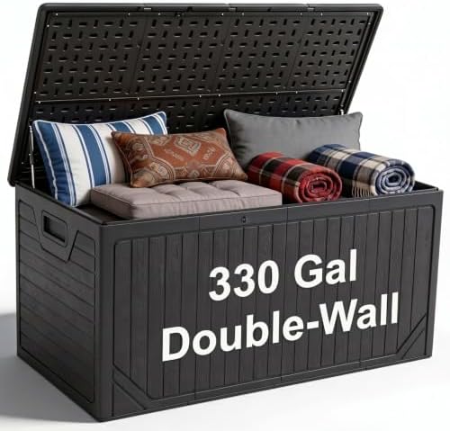 330 Gallon Outdoor Storage Deck Box, Extra Large Waterproof Resin Storage Box for Patio Cushions, Garden Tools, Pool Supplies, Outdoor Furniture Accessories, Black by FammyLoft