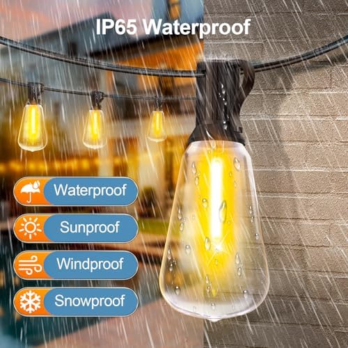 Outdoor String Led Patio Lights - 150Ft 45M Outside Waterproof Light With Remote Dimmable ST38 Shatterproof Bulb Connectable Hanging Outdoor Electric Lighting For Backyard Yard Gazebo Porch Party - Image 6