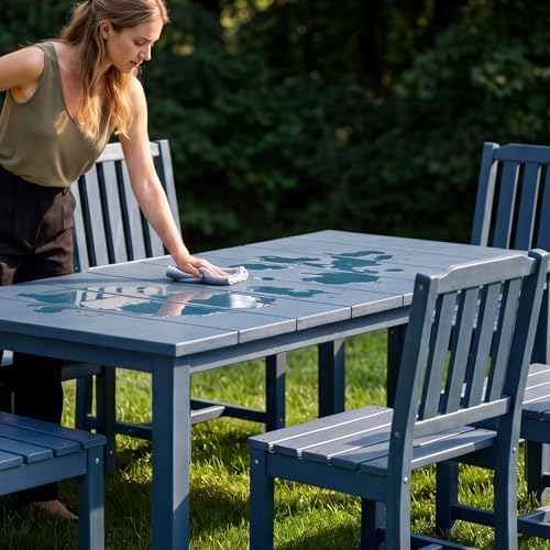 Perli™ 7-Piece Outdoor Dining Set, All-Weather HDPE Patio Table and 6 Chairs with Umbrella Hole, UV-Resistant Composite Wood Dining Furniture for Deck, Backyard, Poolside, Blue - Image 6