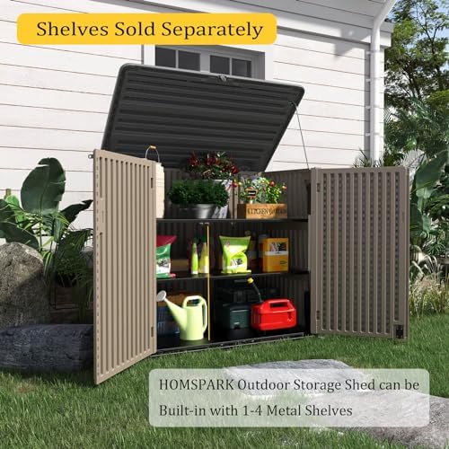 HOMSPARK Storage Shed Weather Resistance, Multi-Purpose Outdoor Storage Cabinet Waterproof, Outdoor Storage Cabinet for Bike, Garbage Cans, Lawnmower, Garden Accessories (coffee, Extra Large-48 cu ft) - Image 3