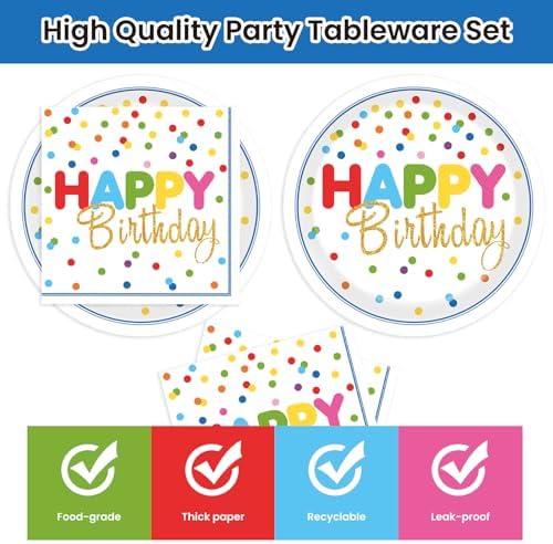 40Pcs Birthday Party Supplies Paper Plates and Napkins, Colorful Polka Dot Themed Dinner Plates Napkins Disposable Tableware Set for Birthday Party Decorations Serve 20 - Image 3