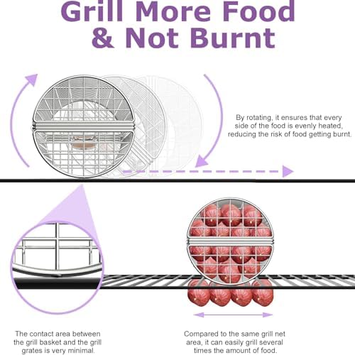 Rolling Grill Basket, Grill Baskets for Outdoor Grill, REMOVABLE HANDLE, Anti-Scorch Stainless Steel BBQ Net Tube for Meat, Shrimp, Vegetables, Grill Accessories, Gifts for Dad, Husband (Round) - Image 6