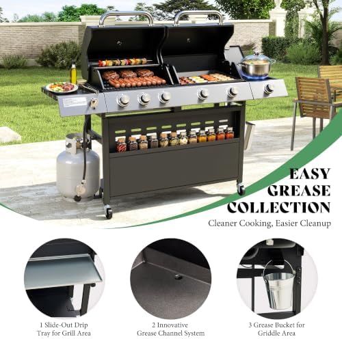 AMERLIFE 60,000 BTU 5-Burner Gas Grill and Griddle Combo with Side Burner - Image 4