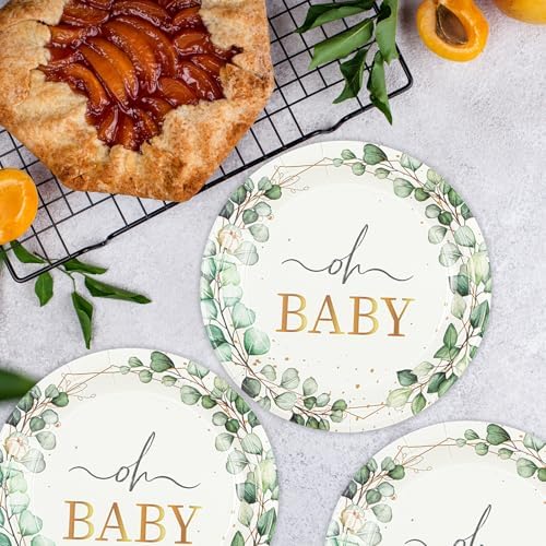 50 PCS Eucalyptus Baby Shower Paper Plates, 7Inch Greenery Oh Baby Dessert Plate Party Supplies Disposable Tableware Sets for Boys or Girls Gender Reveal Shower Party Decorations Favors - Image 2