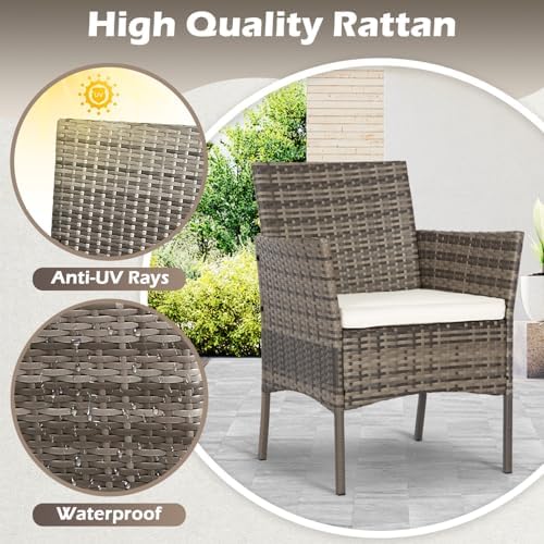 FDW 4-Piece Patio Furniture Set | Gray & Khakhi | Outdoor Wicker Furniture - Image 5