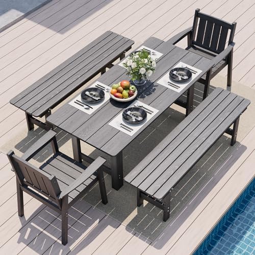 Pamapic Patio Dining Table Set, 5-Piece Outdoor Dining Set for 6, Grey by Pamapic